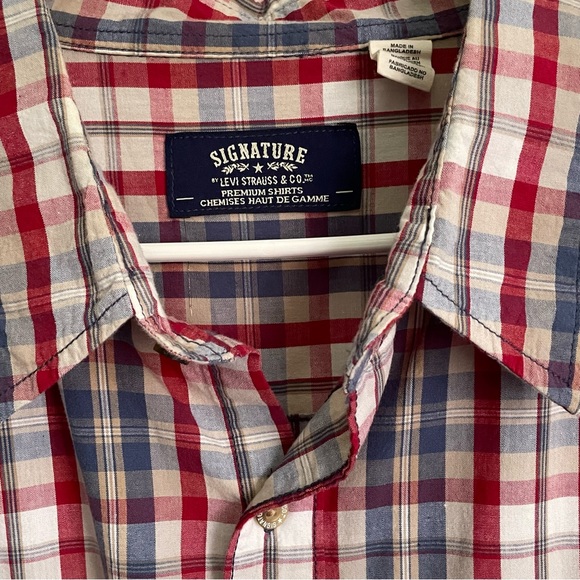 Levi’s Signature Button Up Shirt Short Sleeve Plaid Levi Strauss & Co Size XL - Picture 6 of 8